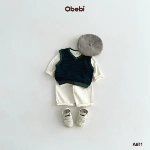 A611 – Áo Gile Chui Đầu Trẻ Em Thu Đông Họa Tiết Kẻ Nổi Bật Obebi