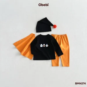 BMN274 – Set Bộ Trẻ Em Thu Đông Halloween Bí Ngô Obebi