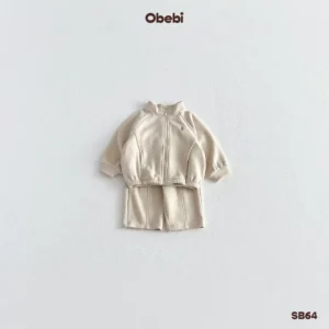 SB64-Bộ nỉ trẻ em thu đông áo kéo khóa quần suông Obebi