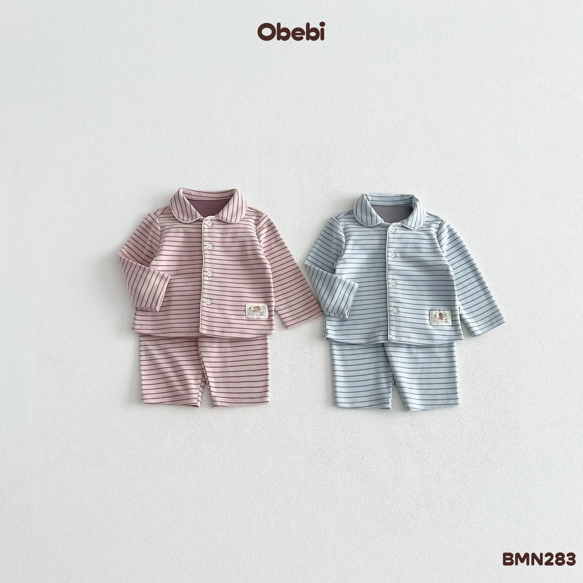 BMN283-Bộ Pyjama trẻ em thu đông kẻ ngang Obebi