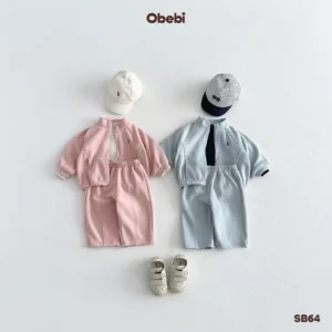 SB64-Bộ nỉ trẻ em thu đông áo kéo khóa quần suông Obebi
