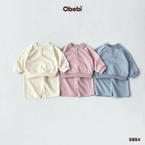 SB54 – Bộ Nỉ Trẻ Em Thu Đông Phong Cách Thể Thao Cổ Trụ Obebi