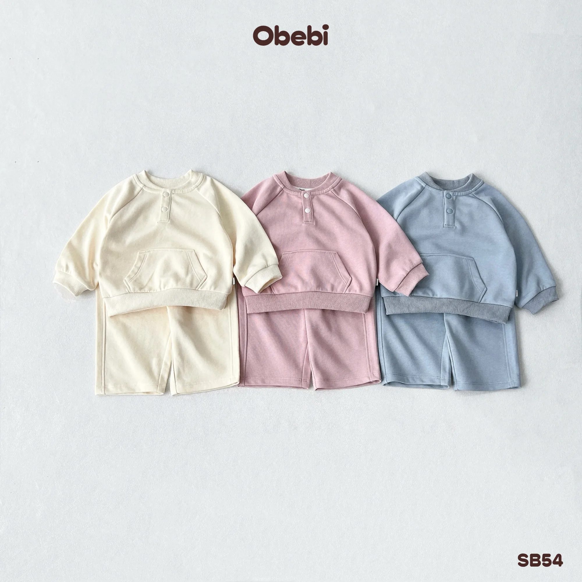 SB54 – Bộ Nỉ Trẻ Em Thu Đông Phong Cách Thể Thao Cổ Trụ Obebi