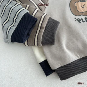 SB61 – Bộ Nỉ Trẻ Em Thu Đông Phối Tay Kẻ Hình In Bí Ngô Obebi