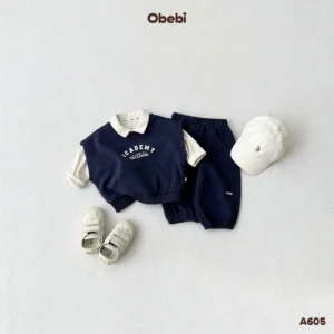 A605-Áo gile nỉ trẻ em thu đông in hình Academy Obebi