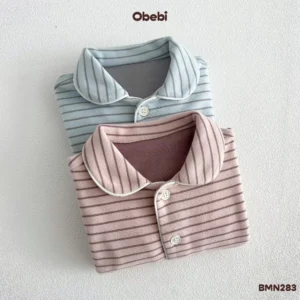 BMN283-Bộ Pyjama trẻ em thu đông kẻ ngang Obebi