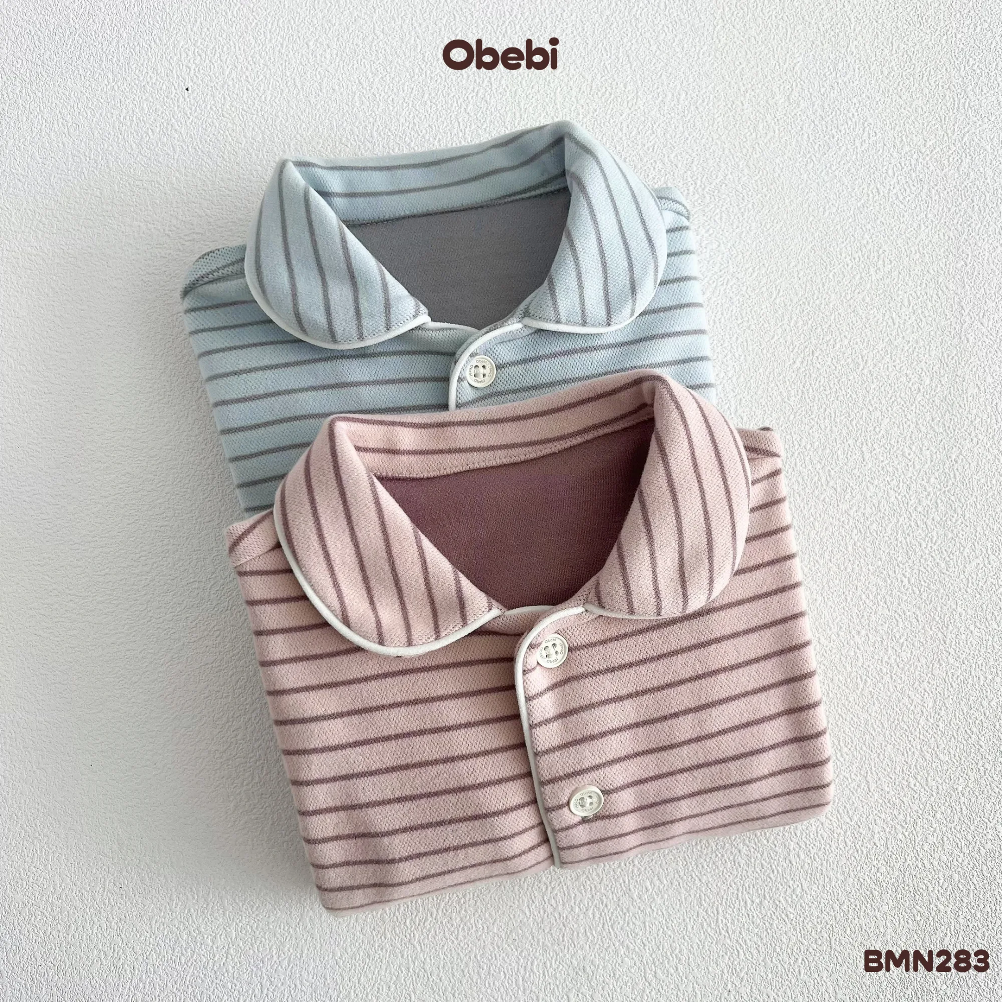 BMN283-Bộ Pyjama trẻ em thu đông kẻ ngang Obebi