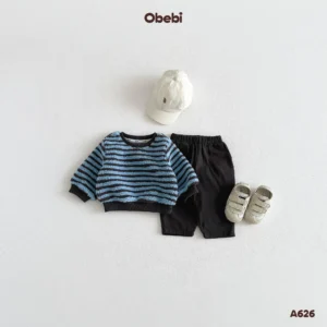 A626-Áo nỉ lông trẻ em thu đông họa tiết kẻ Obebi