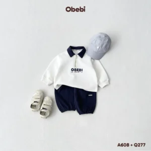 A608 – Áo Nỉ Trẻ Em Thu Đông Cổ Polo Phối Màu Obebi