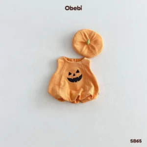 SB65 – Áo Gile Lông Trẻ Em Thu Đông Halloween Phối Mũ Nồi Bí Ngô Đáng Yêu Obebi