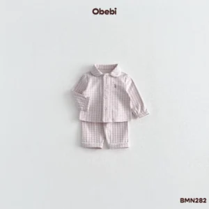 BMN282-Bộ pyjama trẻ em thu đông kẻ caro Obebi