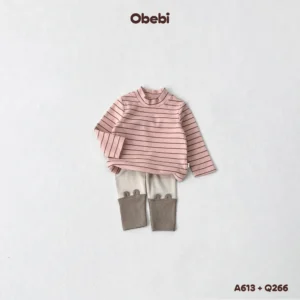 A613 – Áo Giữ Nhiệt Kẻ Ngang Cổ 3 Phân Trẻ Em Thu Đông Obebi
