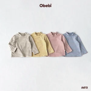 A613 – Áo Giữ Nhiệt Kẻ Ngang Cổ 3 Phân Trẻ Em Thu Đông Obebi
