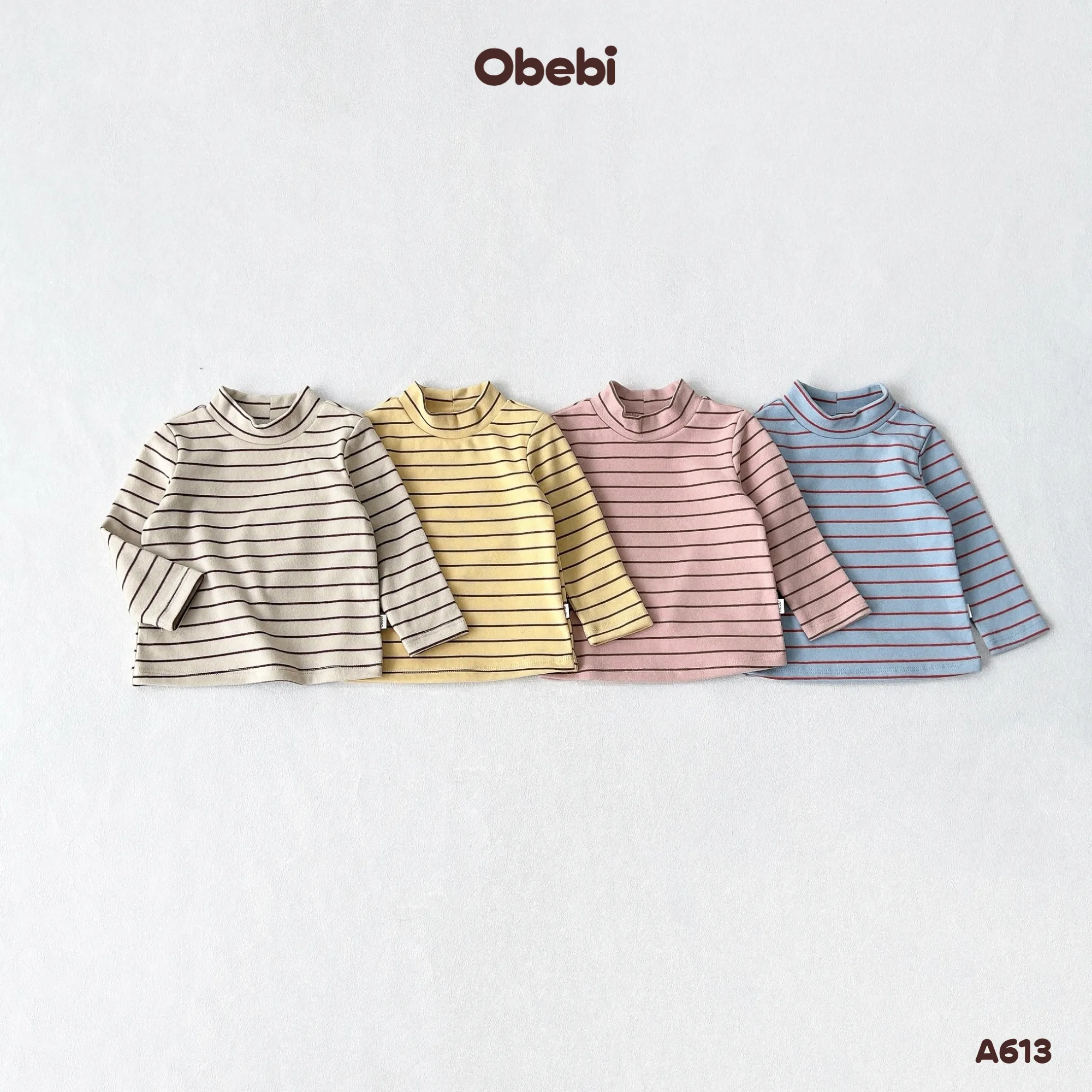 A613 – Áo Giữ Nhiệt Kẻ Ngang Cổ 3 Phân Trẻ Em Thu Đông Obebi