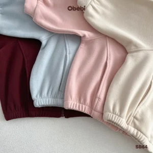 SB64-Bộ nỉ trẻ em thu đông áo kéo khóa quần suông Obebi