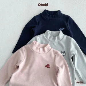 A628 – Áo Giữ Nhiệt Trẻ Em Thu Đông Hình Thêu Ngộ Nghĩnh Obebi