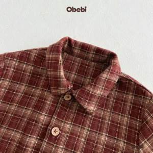 A584 – Áo Sơ Mi Dài Tay Trẻ Em Thu Đông Họa Tiết Kẻ Obebi
