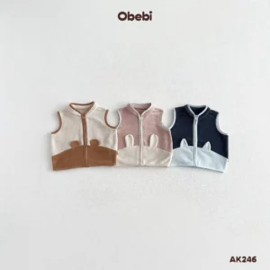 AK246 – Áo ghile trẻ em thu đông vải lông hình tai con vật dễ thương Obebi