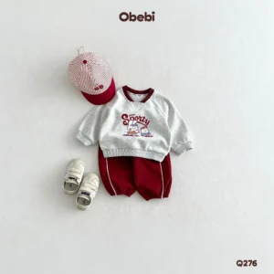 Q276 – Quần Nỉ Trẻ Em Thu Đông Phối Màu Cạp Thể Thao Obebi