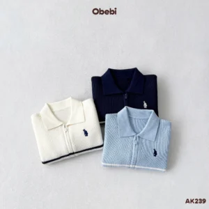 AK239 – Áo Khoác Len Trẻ Em Thu Đông Dệt Phối Kẻ Khỏe Khoắn Obebi