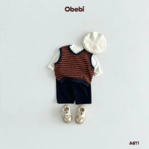 A611 – Áo Gile Chui Đầu Trẻ Em Thu Đông Họa Tiết Kẻ Nổi Bật Obebi