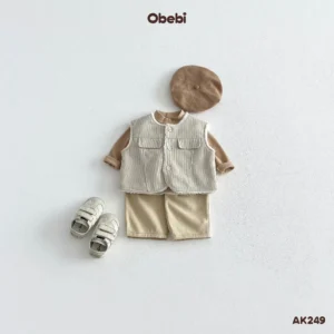 AK249-Áo khoác gile trẻ em thu đông nhung tăm lót lông Obebi