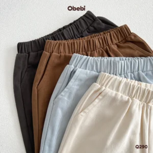 Q290-Quần kaki trẻ em thu đông thêu đu quay ngựa Obebi