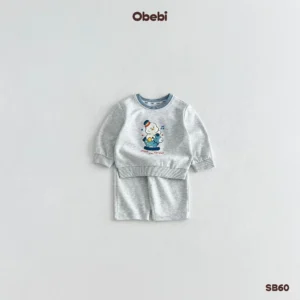 SB60 – Bộ nỉ trẻ em thu đông phối cổ hình in nhân vật thương hiệu Obebi