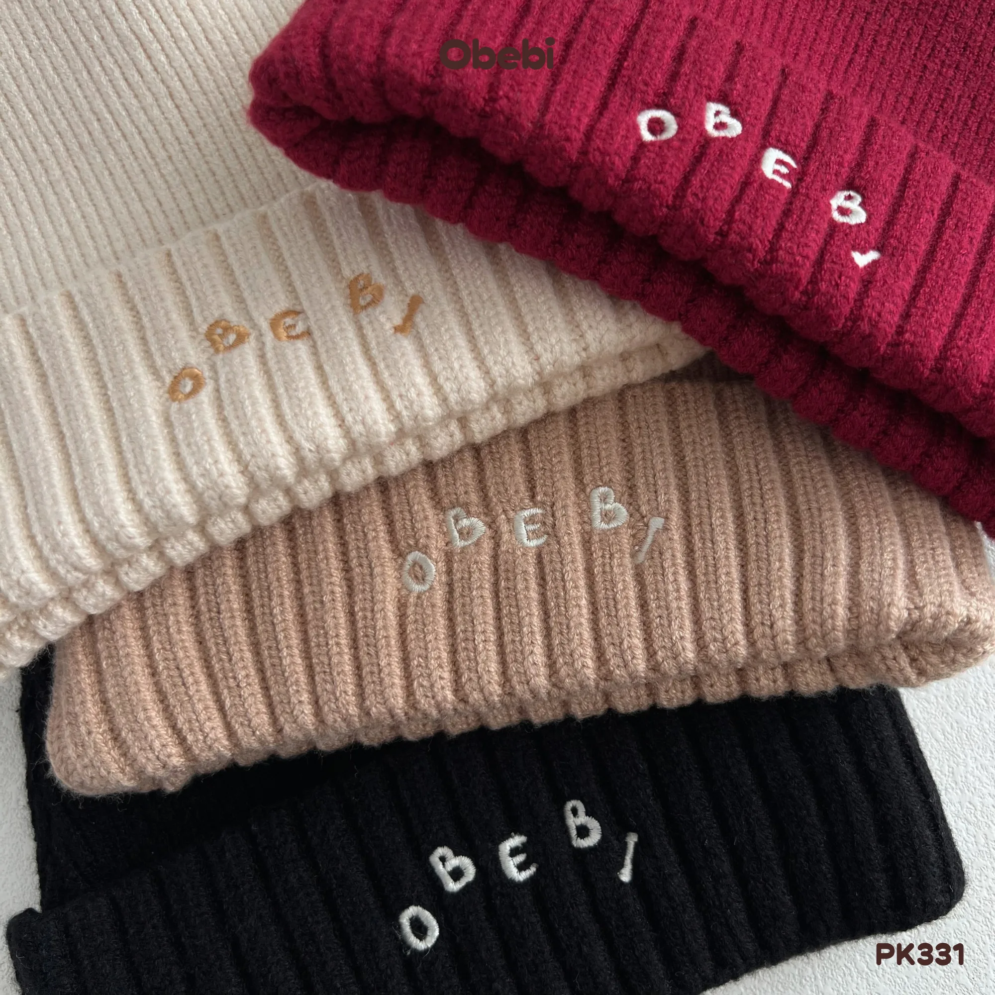 PK331 – Mũ Len Thu Đông Trẻ Em Thêu Obebi