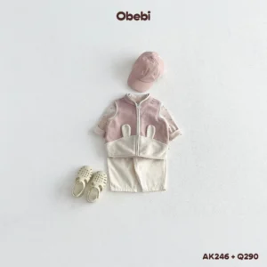 AK246 – Áo ghile trẻ em thu đông vải lông hình tai con vật dễ thương Obebi