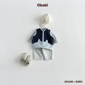 AK246 – Áo ghile trẻ em thu đông vải lông hình tai con vật dễ thương Obebi