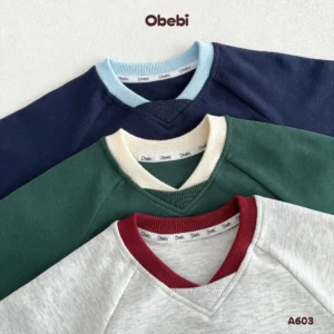 A603 – Áo Dài Tay Raglan Trẻ Em Thu Đông Cổ Tim Hình In Nhân Vật Thương Hiệu Obebi