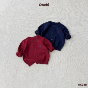 AK238 – Áo Khoác Dệt Len Trơn Trẻ Em Thu Đông Thêu Thỏ Thương Hiệu Obebi