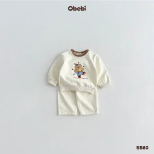 SB60 – Bộ nỉ trẻ em thu đông phối cổ hình in nhân vật thương hiệu Obebi