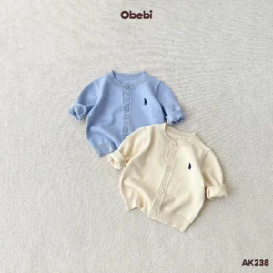AK238 – Áo Khoác Dệt Len Trơn Trẻ Em Thu Đông Thêu Thỏ Thương Hiệu Obebi