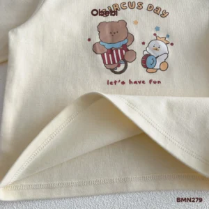 BMN279 – Bộ mặc nhà trẻ em thu đông phối quần kẻ sọc Obebi