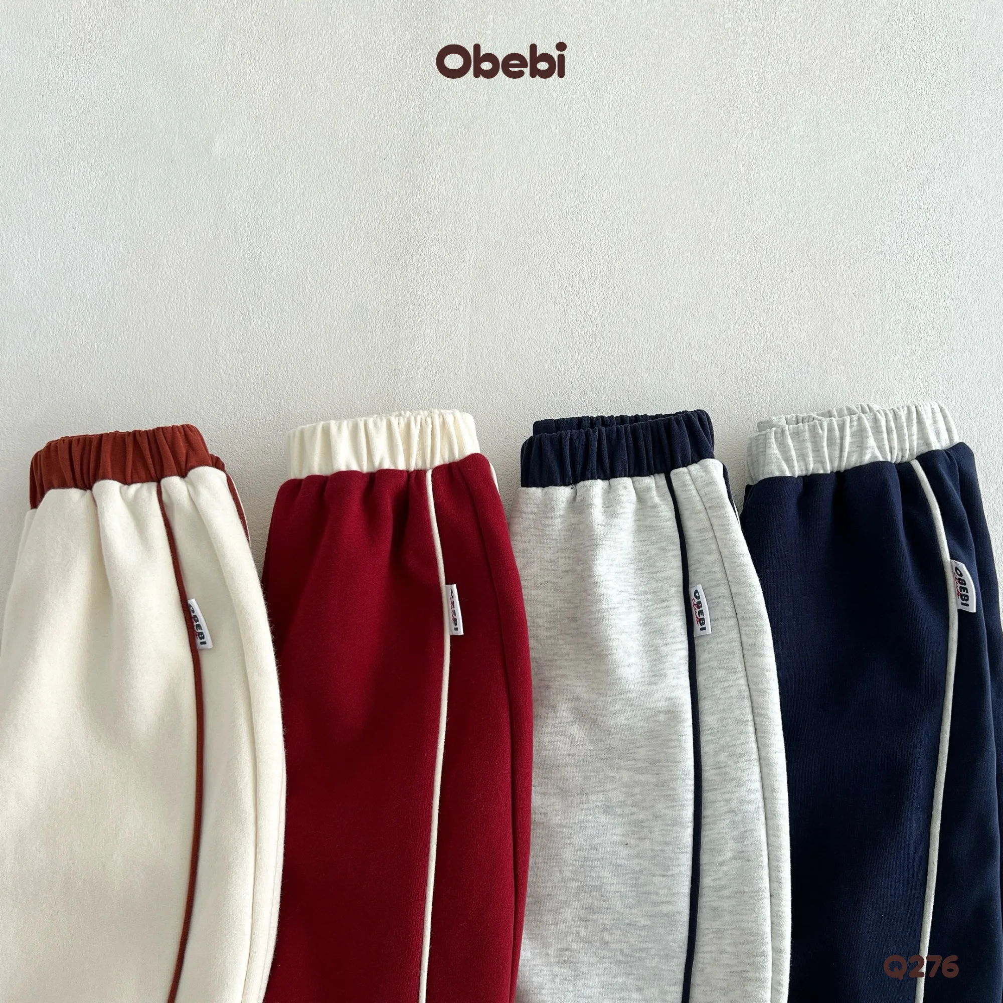 Q276 – Quần Nỉ Trẻ Em Thu Đông Phối Màu Cạp Thể Thao Obebi