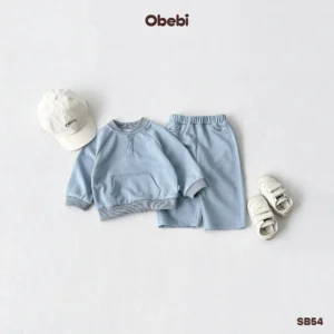 SB54 – Bộ Nỉ Trẻ Em Thu Đông Phong Cách Thể Thao Cổ Trụ Obebi