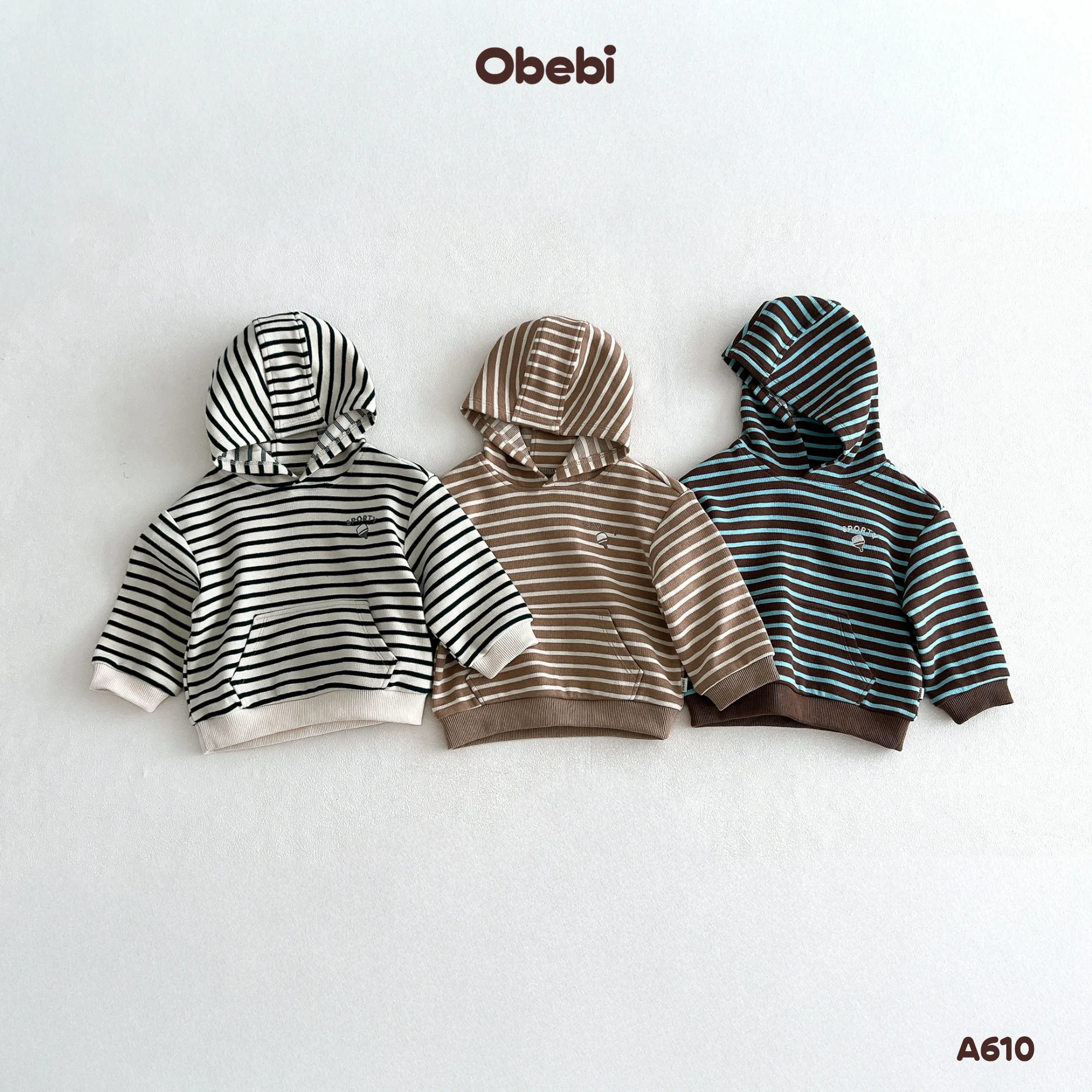 A610 – Áo Nỉ Hoodie Trẻ Em Thu Đông Họa Tiết Kẻ Khỏe Khoắn Obebi