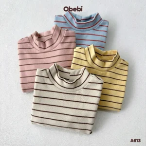 A613 – Áo Giữ Nhiệt Kẻ Ngang Cổ 3 Phân Trẻ Em Thu Đông Obebi