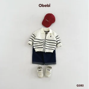 Q282 – Quần Denim Trẻ Em Thu Đông Xắn Gấu Phối Kẻ Obebi