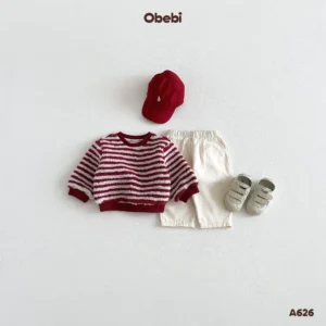 A626-Áo nỉ lông trẻ em thu đông họa tiết kẻ Obebi