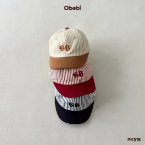 PK315 – Mũ Lưỡi Trai Kẻ Trẻ Em Thu Đông Phối Màu Thêu Chữ Obebi