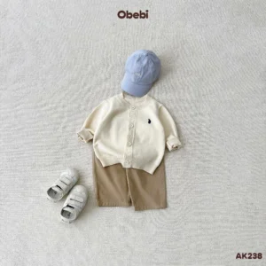 AK238 – Áo Khoác Dệt Len Trơn Trẻ Em Thu Đông Thêu Thỏ Thương Hiệu Obebi