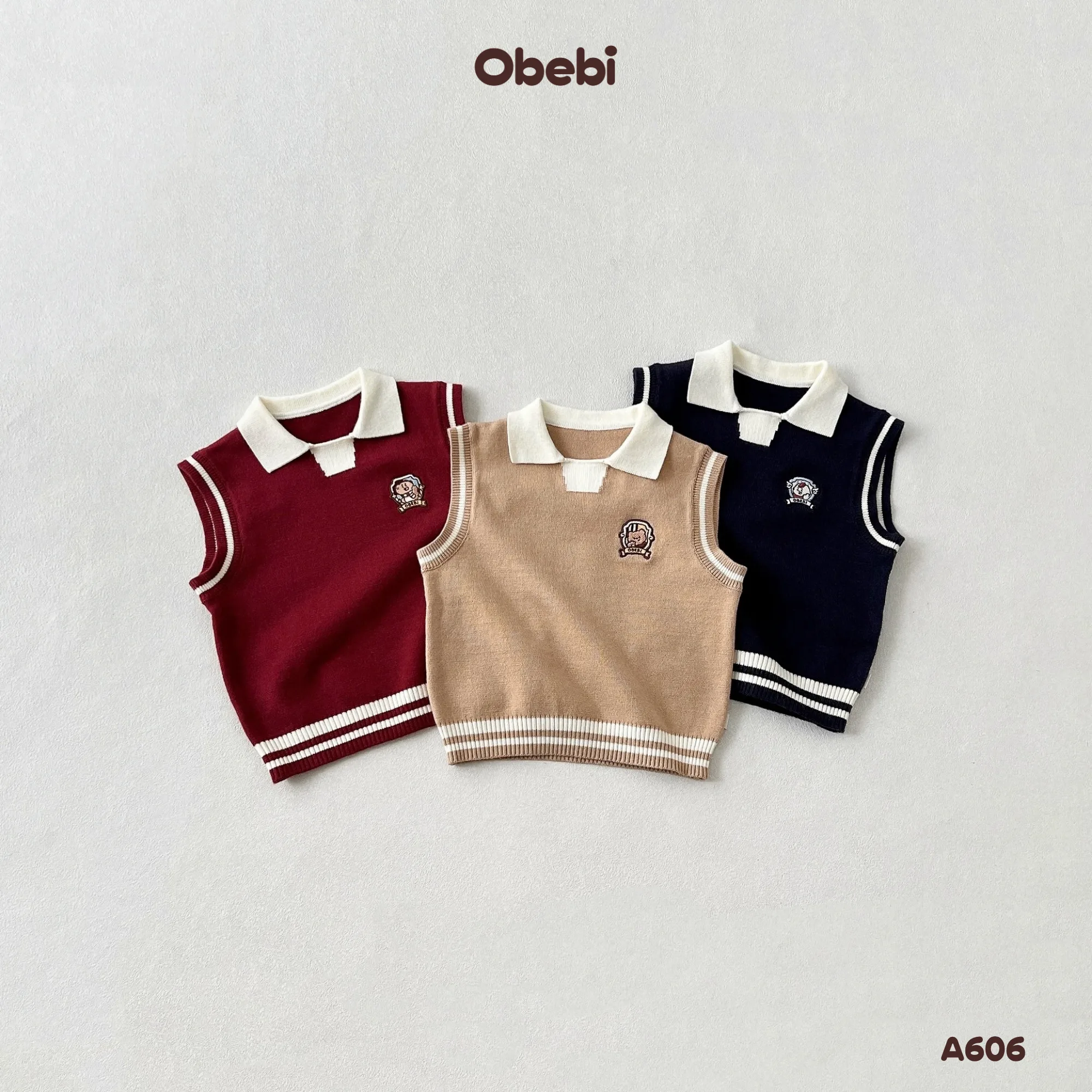 A606 – Áo Len Gile Trẻ Em Thu Đông Patch Thêu Obebi