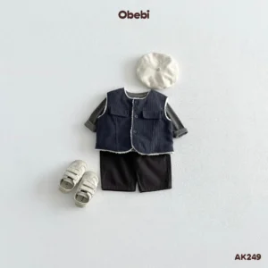 AK249-Áo khoác gile trẻ em thu đông nhung tăm lót lông Obebi