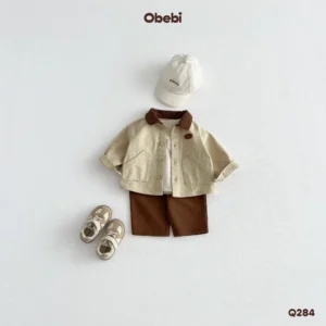 Q284-Quần nỉ trẻ em thu đông thêu hình ngựa gỗ Obebi