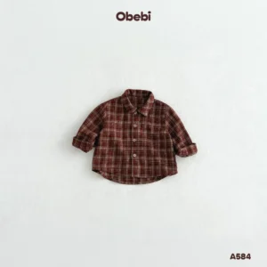 A584 – Áo Sơ Mi Dài Tay Trẻ Em Thu Đông Họa Tiết Kẻ Obebi