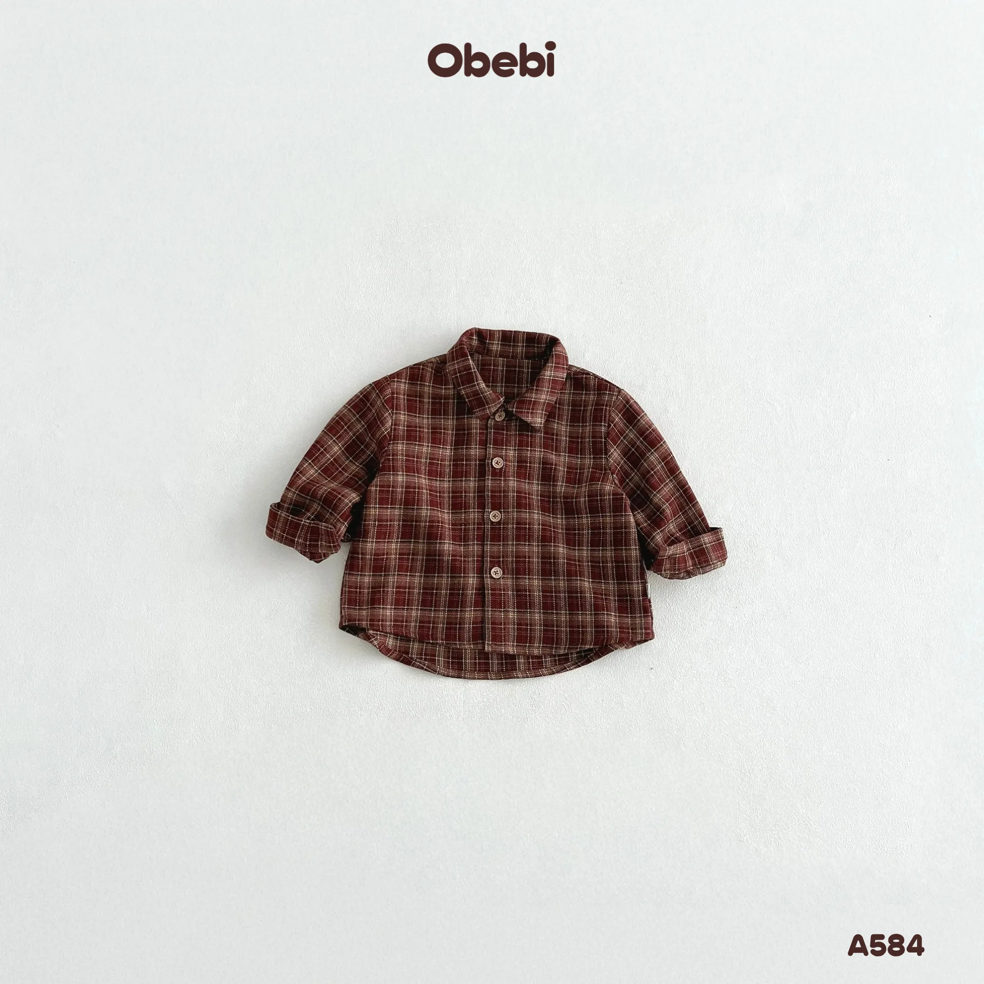 A584 – Áo Sơ Mi Dài Tay Trẻ Em Thu Đông Họa Tiết Kẻ Obebi