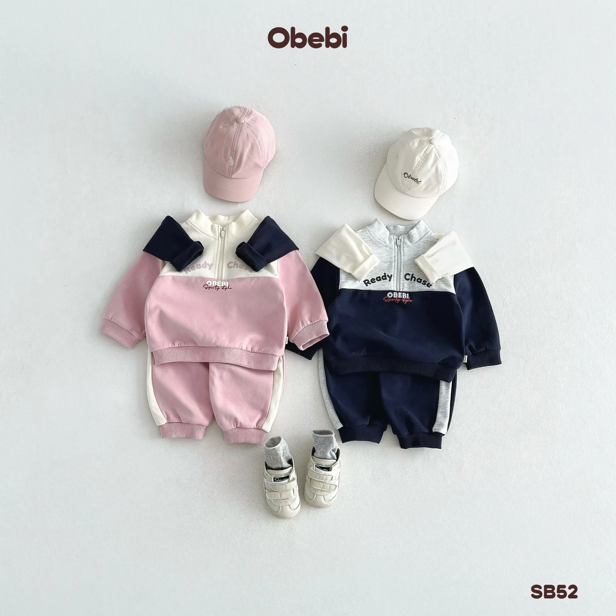 SB52 – Bộ Nỉ Trẻ Em Thu Đông Phối Màu Thể Thao Obebi